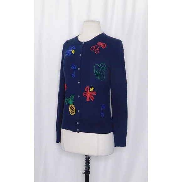 J. CREW Embroidered Jackie Cardigan Sweater Fruit Cherry Pineapple Cherries S - Picture 6 of 15